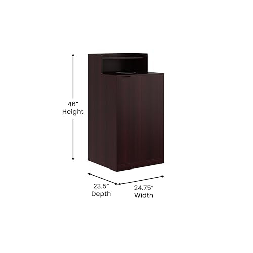 Flash Furniture Trash Can Enclosure, 32 Gallon, Mahogany | 8" Drop Hole, Tray Shelf, Swing Door, Commercial Grade - color: Mahogany