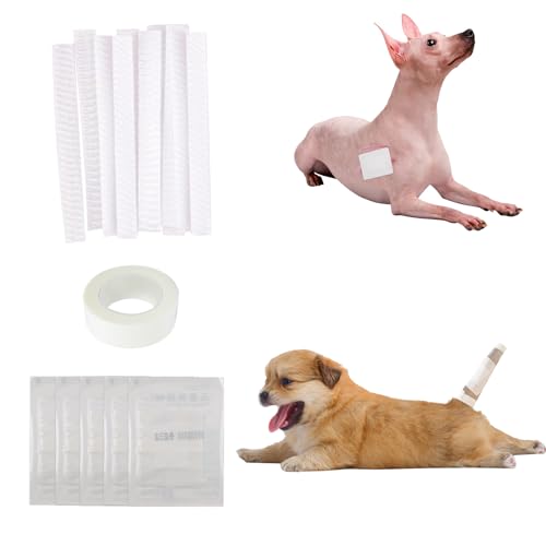 16 PCS Dog Tail Protector Dog Ends Starter Pack Including 10 Breathable Mesh Dog Tail Dressing 5 Gauze and 1 Roll Self-Adhesive Pet Bandage Vet Wrap for Dogs Cats Other Pets Animals
