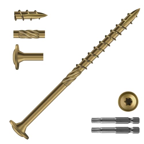 #14 x 4 Inch Lag Screws (140Pcs) 4lb. Structural Wood Screw, Bronze, Carbon Steel, Washer Head, Rust Resistant epoxy Coated, T30 Star Bit - color: Bronze, size: #14 x 4"