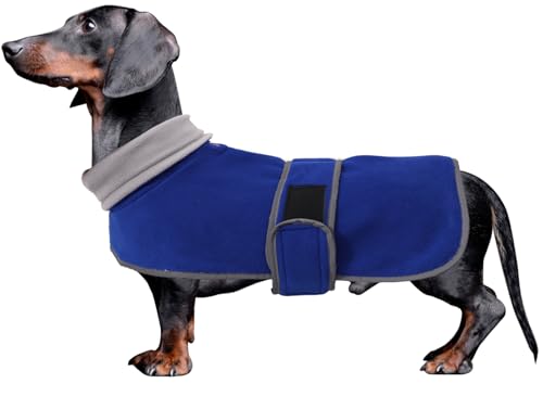 Dachshund Coats Sausage Dog Fleece Coat in Winter Miniature Dachshund Clothes with Hook and Loop Closure and high vis Reflective Trim Safety - Blue - S - color: Blue, size: Small(Back: 14"-15"in)