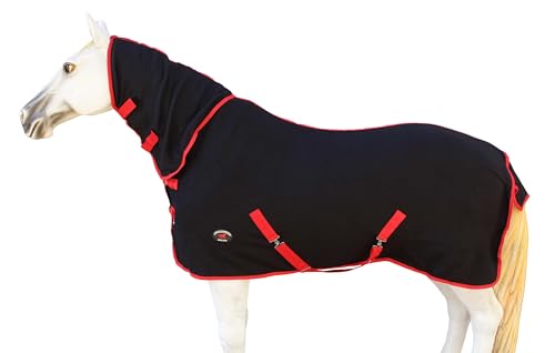 82" Horse Sheet Polar Soft Fleece Cooler Exercise Blanket Liner Contoured 4385N - color: Black / Red-White Trim, size: 82 inches