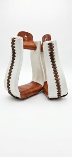 Western Saddle Stirrups White Rawhide Braided Leather Covered Pair | Cowboy Horse Riding Tack, Trail Riding, Ranch Work, Western Pleasure