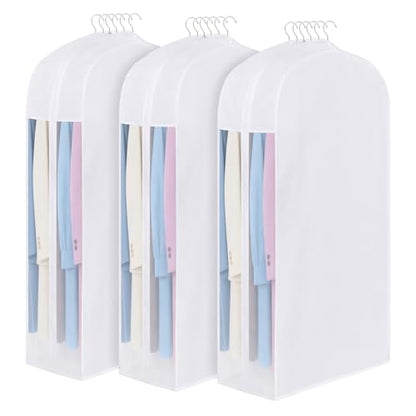 50 Inch Cotton Garment Bag for Hanging Clothes and Storage, 3 Pack | Suit Bags, Breathable Cotton Fabric, Extre Large 10in Gusseted, Organza Window, Durable Zipper, For Closet Storage, White - size: 10"W x 50"H-3pcs