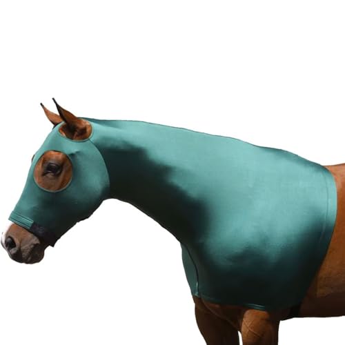 Sleazy Sleepwear Stretch Solid Horse Hood with Zipper | 4-Way Stretch Blanket Liner & Seamless Face Mane Tamer with Adjustable Noseband | Braid Protection & Coat Care, Hunter, Large - color: Hunter, size: Large