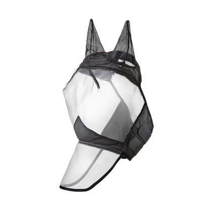 Harrison Howard CareMaster Horse Fly Mask Long Nose with Ears Full Face Black/Silver Retro Medium Cob - color: Black/Silver, size: Cob (Medium)