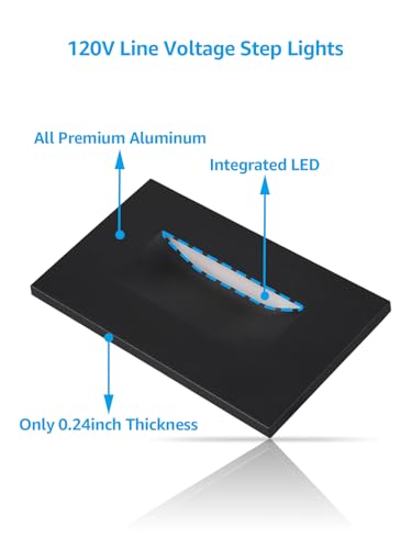 LEONLITE 6-Pack 5CCT 120V LED Step Lights, Horizontal, Black - color: Black, size: 4.72 Inch