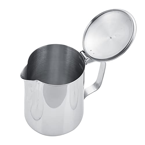 Ejoyous Stainless Steel Milk Frothing Pitcher, Coffee Cup Mug Milk Frothing Pitcher Jug with Lid for Latte Coffee Art Office Kitchen (600ml)