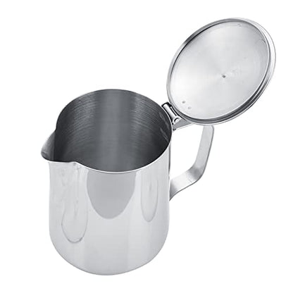 Ejoyous Stainless Steel Milk Frothing Pitcher, Coffee Cup Mug Milk Frothing Pitcher Jug with Lid for Latte Coffee Art Office Kitchen (600ml)