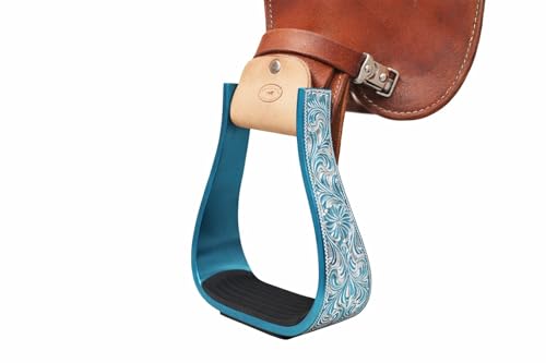 Horse Western 5" Wide Barrel Racer Engraved Aluminum Show Stirrups 51177v - color: Turquoise, size: 5" Width, 5" Height