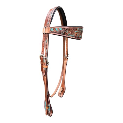 Majestic Ally Tooled Leather Western Headstall & Breast Collar Set – Handcrafted Leather, Classic Western Tack, Multiple Styles & Designs - style: 1008-NAT