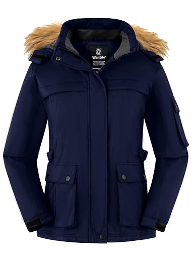 Wantdo Women's Waterproof Ski Jacket Windproof Winter Snow Coat Mountain Snowboarding Jackets Outdoor Fleece Parka - color: Navy, size: Medium