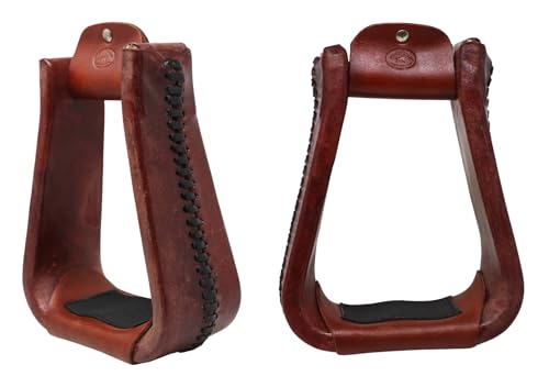 CHALLENGER Horse Saddle Stirrups Western Brown Rawhide Covered Bell Riding Mahogany Red 51217