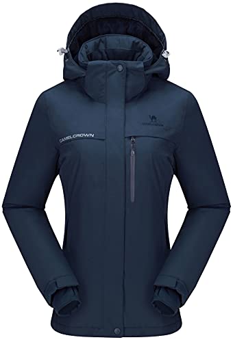 CAMEL CROWN Women’s Mountain Snow Waterproof Ski Jacket Detachable Hood Windproof Fleece Parka Rain Jackt Winter Coat - color: Dark Blue-1, size: Medium