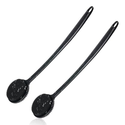 2 Pack Back Scrubber for Shower, 17in Lengthen Long Handle Body Brush, Double Sided Shower Brush for Shower Exfoliating and Massage Can Produce Rich Foam, Long Handle Back Scrubber for Men - color: 2pc-black