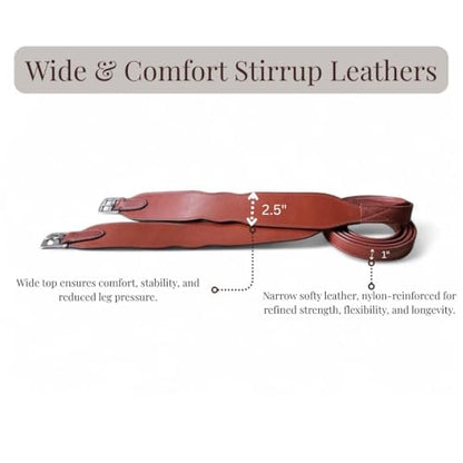 Majestic Ally Wide Body English Stirrup Leathers for Equestrian Riding, Black, Brown, Chestnut, 48-54-60 Inch - color: Brown, size: 60"
