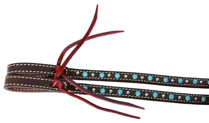Horse Western 8ft Brown Show Split Leather Reins Turquoise Stones 66RT23TR