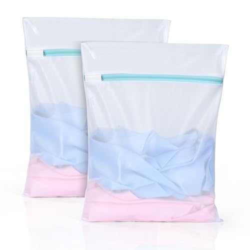 OTraki 12x16 Inch Mesh Laundry Bag 2 Pack Small Lingerie Sock Bag Washing Machine Soft Fine Mesh Zipper Laundry Bra Underwear Wash Bag for Home Travel Don't Drying, Melting 140-176℉ White - size: 12 x 16 inch