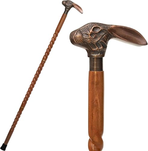Wooden Walking Cane with Brass Handle – 37 Inch Handcrafted Walking Stick for Men & Women – Vintage Cane - color: Rabbit Handle