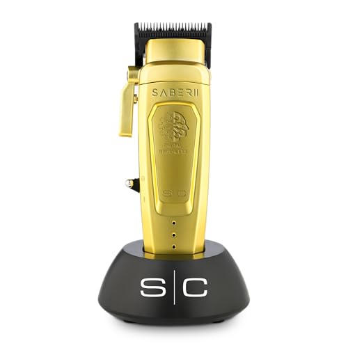 Stylecraft Saber Pro Grooming Bundle: Digital Brushless Saber II Clipper & Saber Trimmer (Gold) Holiday Gift Bundle