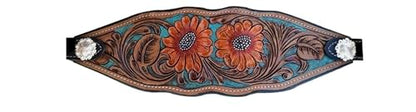 Majestic Ally Equestrian Designer Bronc Halter for Horses, Hand-Tooled Leather Nose, Padded Nylon Crown and Noseband - style: Orange Sunflower