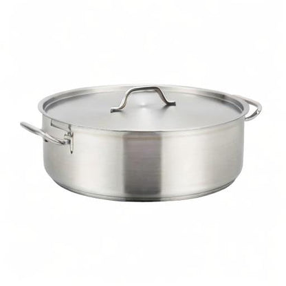 Winco 30 qt Stainless Steel Brazier with Lid | Made from extra-heavyweight 6mm thick 3003 aluminum, Great for Braising, Simmering, Batch Cooking and Restaurant Kitchens - size: 30 Quarts