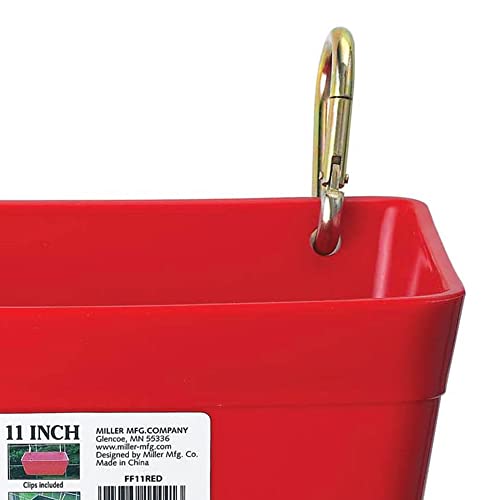 Little Giant FF11RED 4.5 Quart Heavy Duty Plastic Feed Trough Bucket Fence Feeder with Carabiner Clips for Livestock and Pets, Red (6 Pack)