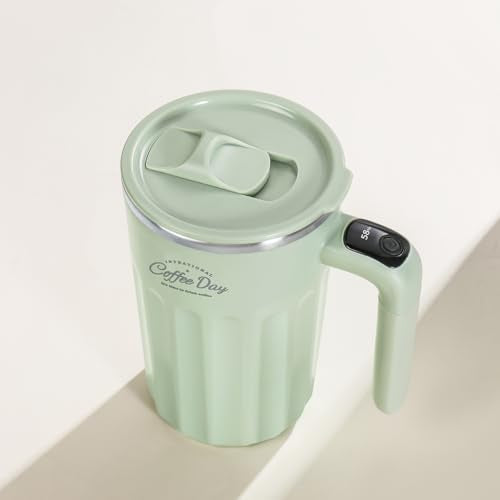 Drink Stirrer,Self Stirring Mug,Self Stirring Coffee Mug,Suitable for Coffee, Milk, Cocoa and Other Beverages Stainless Steel Vacuum Insulated Tumbler with Lid (Matcha Green, 12 Ounces) - color: Matcha Green
