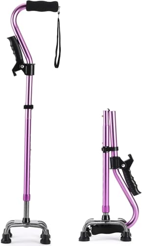 LIXIANG Walking Canes Stablize Women Quad Canes for Seniors & Adults Foldable Adjustable for Men & Women Heavy Duty Freestanding Cane for People with Leg Injuries 3 footings - color: Purple handrail