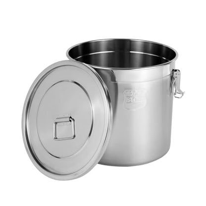 DYNAMI 5.5Gal 304 Stainless Steel Airtight Container with Lid and Locking Clamp,17-38Lbs Metal Bucket Stainless Steel Drum Large Canister for Kitchen,Dog Food/Bird Seed/Coffee Storage Container(21L)