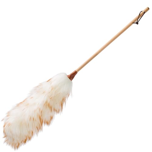 Redecker Lambswool Duster, Natural Magnet for Dust and Fine Particles, Cleans Without Scratching, Untreated Lambswool and Untreated Wooden Handle, 27-1/2 inches, Made in Belgium - size: 27-1/2-Inches