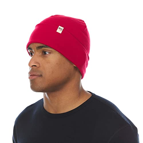 100% Merino Wool Cuff Beanie - Mens & Womens Warm Winter Hat - Watch Cap - Toque - Novelty Beanie - One Size Fits Most - color: True Red