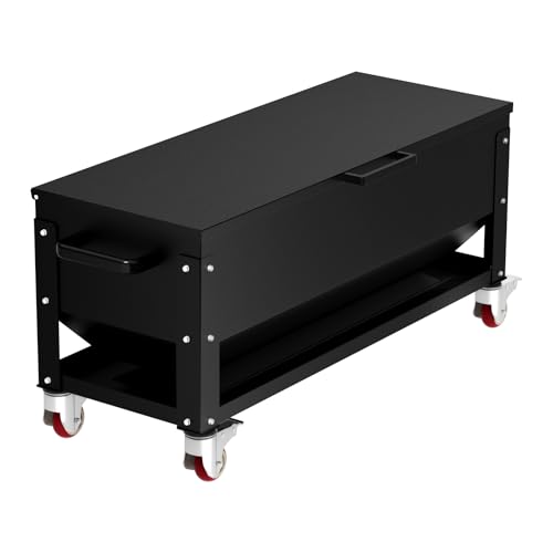 Automatic Metal Chicken Feeder,120lb Large Capacity Heavy Duty Gravity Chicken Feeder Box with Weatherproof Lid Brake Casters,Portable Chicken Feede No Waste Poultry Feeder for Ducks, Geese