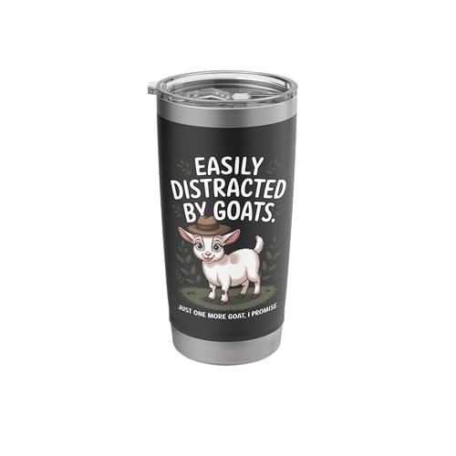 Easily Distracted by Goats Cute Coat Pygmy Goat Farmer Stainless Steel Insulated Tumbler - color: Black
