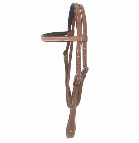 Majestic Ally Padded Leather Brow Band Headstall for Horses - color: Natural