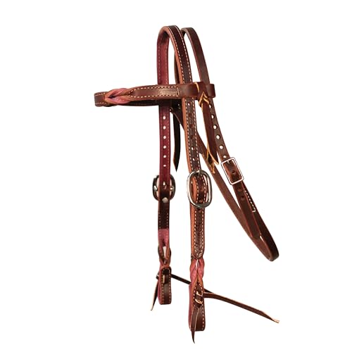 Professional's Choice Pony Two Ply Burgundy Latigo Browband Headstall with Twist - color: Burgundy Latigo with Orchid Twist Accents
