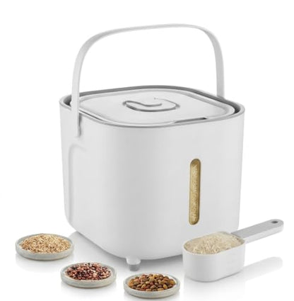 Food Storage Container with Lid, 11lbs Airtight Food Storage Bin for Rice, Cereal, Flour & Pet Food, BPA-Free Moisture-Proof Kitchen Storage Container, White