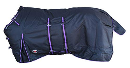 Challenger 1200D Turnout Waterproof Horse Heavy Winter Blanket w/Bellyband Purple 565B - color: Black/Purple Trim, size: 66"