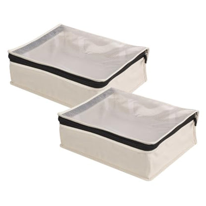 Household Essentials Canvas Sweater Storage Bags, 2-Pack, Breathable Cotton, Under-Bed Zippered Storage with Clear Top Window, Stackable, Cedar Insert Compatible (Not Included), Natural - size: 2 pack sweater bag, style: Sweater Bags
