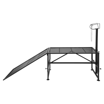 Goat Milking Stand with Ramp, 47x23 inch Metal Livestock Trimming Stand with Headpiece 20" to 31" Adjustable Height Livestock Stands for Sheep Goats Lambs 500lbs Capacity
