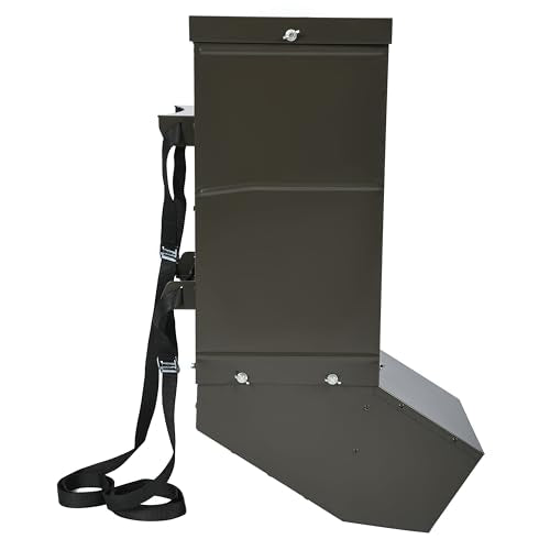 ECOTRIC Livestock Feeder with Waterproof Cover and Mounting Straps, Hanging | Deer Gravity Feeder, Steel Black