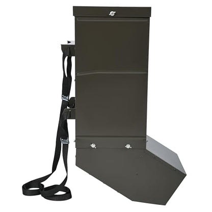 ECOTRIC Livestock Feeder with Waterproof Cover and Mounting Straps, Hanging | Deer Gravity Feeder, Steel Black