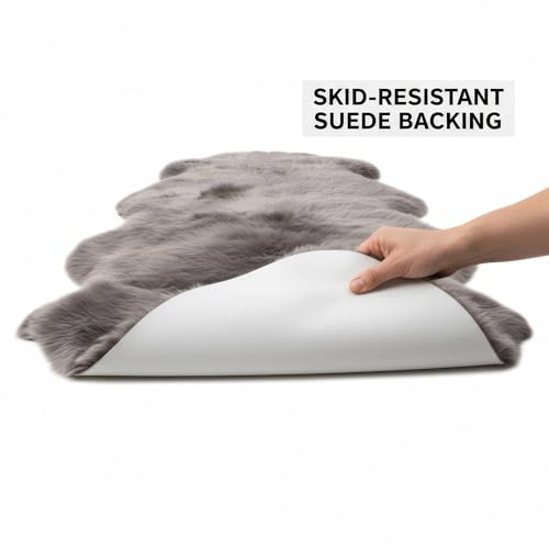 Premium Gray Sheepskin Rug Genuine Fur Bedside Runner 2x6ft - Great for Soothing Feet - Ethically Sourced Sheep Fur Rugs - Sheepskins Wool Runner - color: Grey, size: 2' x 6' (Natural)