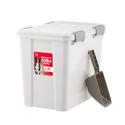 IRIS USA Dog Food Storage Container, Up to 30 lbs, White, Made in USA - color: White/Gray