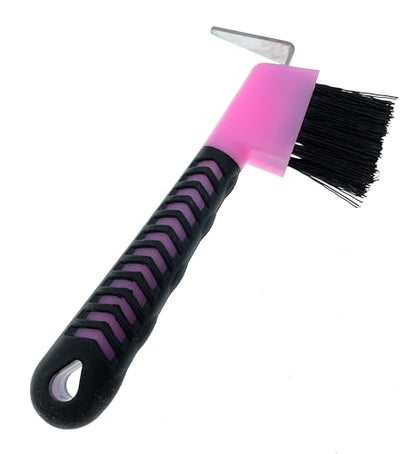 Horse Hoof Pick with Brush - Non-Slip Ergonomic Handle, Heavy-Duty Steel Pick & Stiff Bristles - Removes Dirt, Mud & Rocks - Horse Grooming Tool for Daily Hoof Care (Pink) - color: Pink