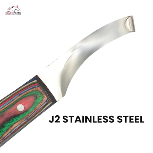 Equine Care Farrier Hoof Knife (Left-Handed) | Razor Sharp J2 Stainless Steel Blade, Ergonomic Handle | Professional Grade Precision Tool for Horse, Cow, Goat & Livestock Hoof Trimming & Shoeing. | Farrier hoof knife for horses, goats, sheep and cattle; J
