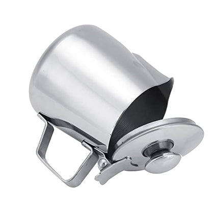 Milk Frothing Pitcher, Stainless Steel Milk Frother Cup with Lid Small Creamer Pitcher Latte Coffee Art Barista Milk Jug Cup Espresso Accessories (350ml)
