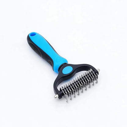 Double-Sided Dematting & Deshedding Comb for Dogs & Cats, Stainless Steel Undercoat Rake Pet Grooming Brush, Gentle Shedding Tool for Long Haired & Thick Coated Pets(Blue) - color: Blue