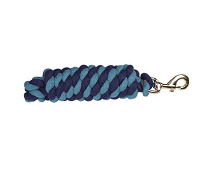 Derby Originals Pair of 2 10' Braided Cotton Lead Ropes with Brass Bolt Snap for Horses and Livestock - color: Blue/Light Blue