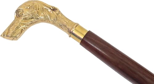 Dog Head Walking Cane – 36 Inch Wooden Walking Stick with Solid Brass Golden Handle | Decorative Luxury Cane for Men & Women | Antique Designer Mobility Stick