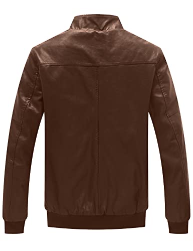WenVen Men's Stand Collar Fleece Lined Faux Leather Jacket Warm Winter Coat | Bomber Outerwear - color: Field, size: Medium